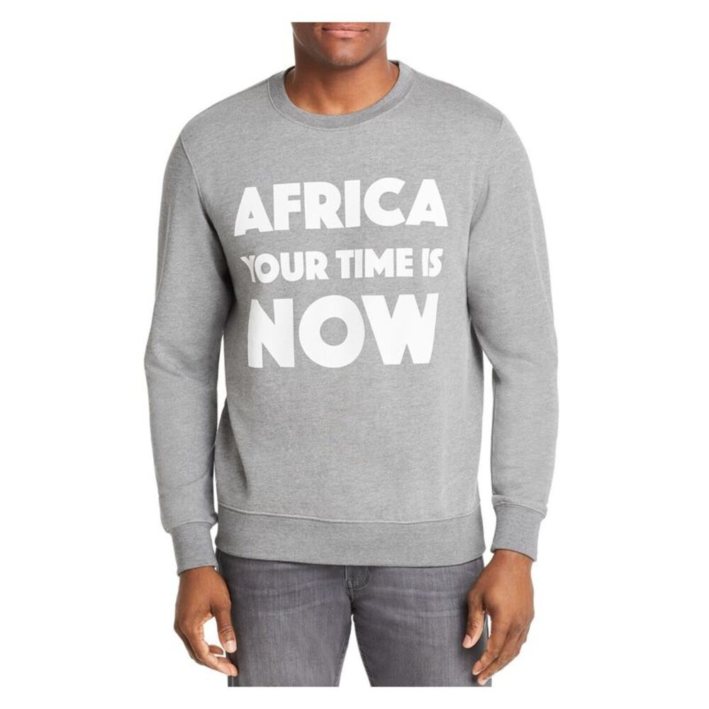 AFRICA YOUR TIME Mens Gray Graphic Long Sleeve Crew Neck Cotton Sweater L